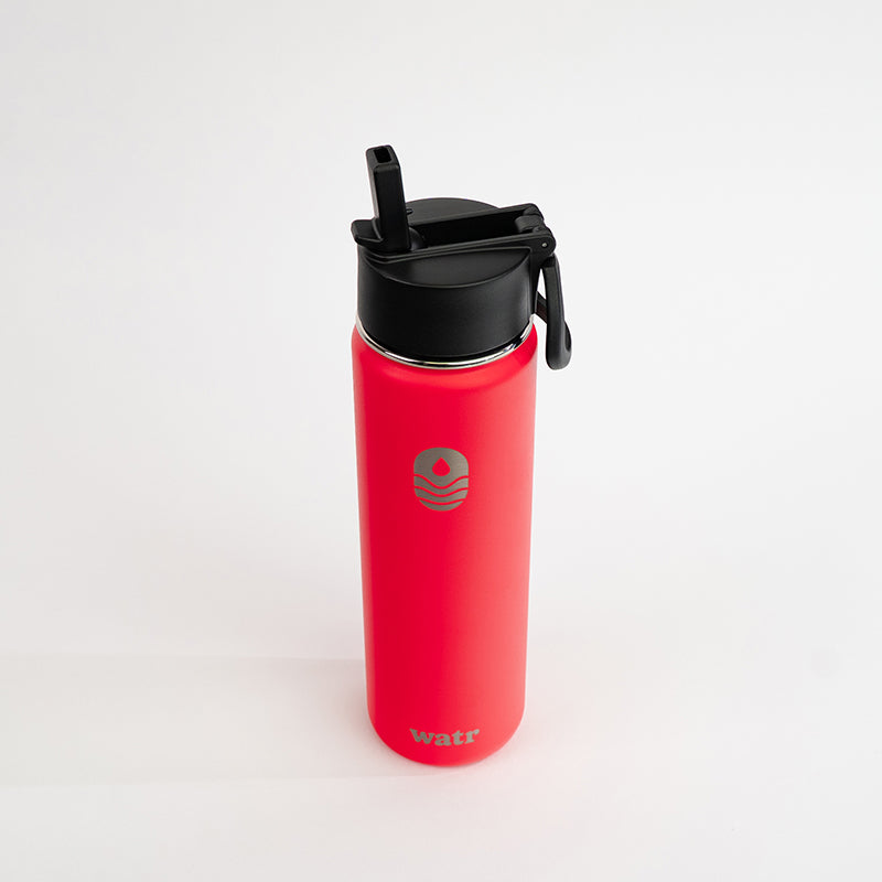 top view WATR 22oz water bottle red