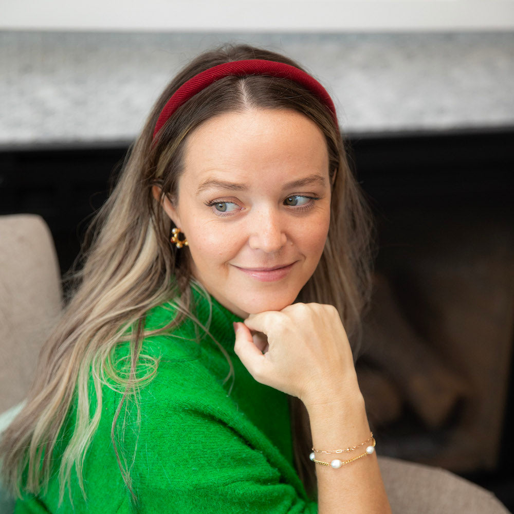 Padded Thin Velvet Headband - Crimson Red