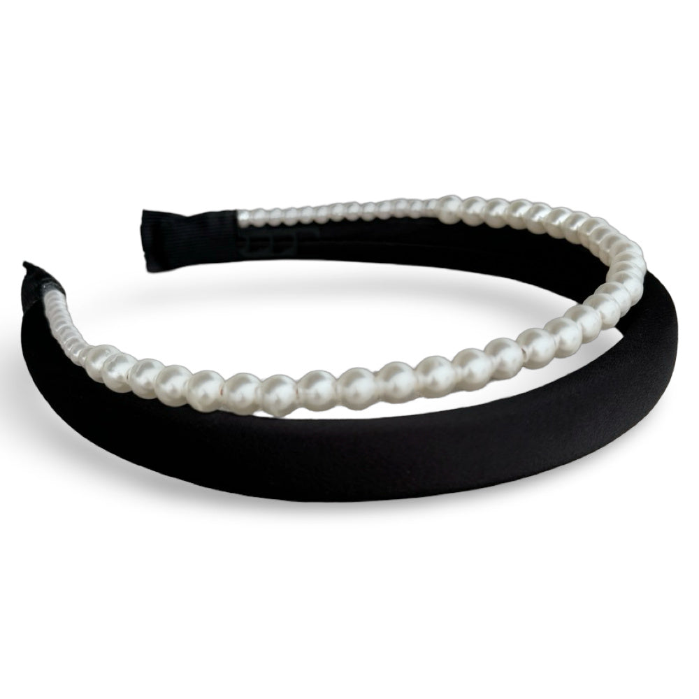 Classic Double Headband Set - Black and Pearl