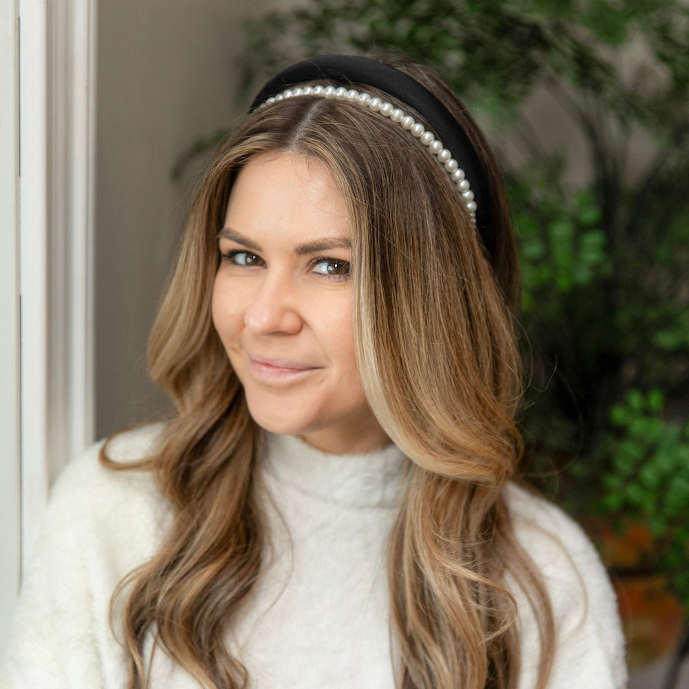 Classic Double Headband Set - Black and Pearl