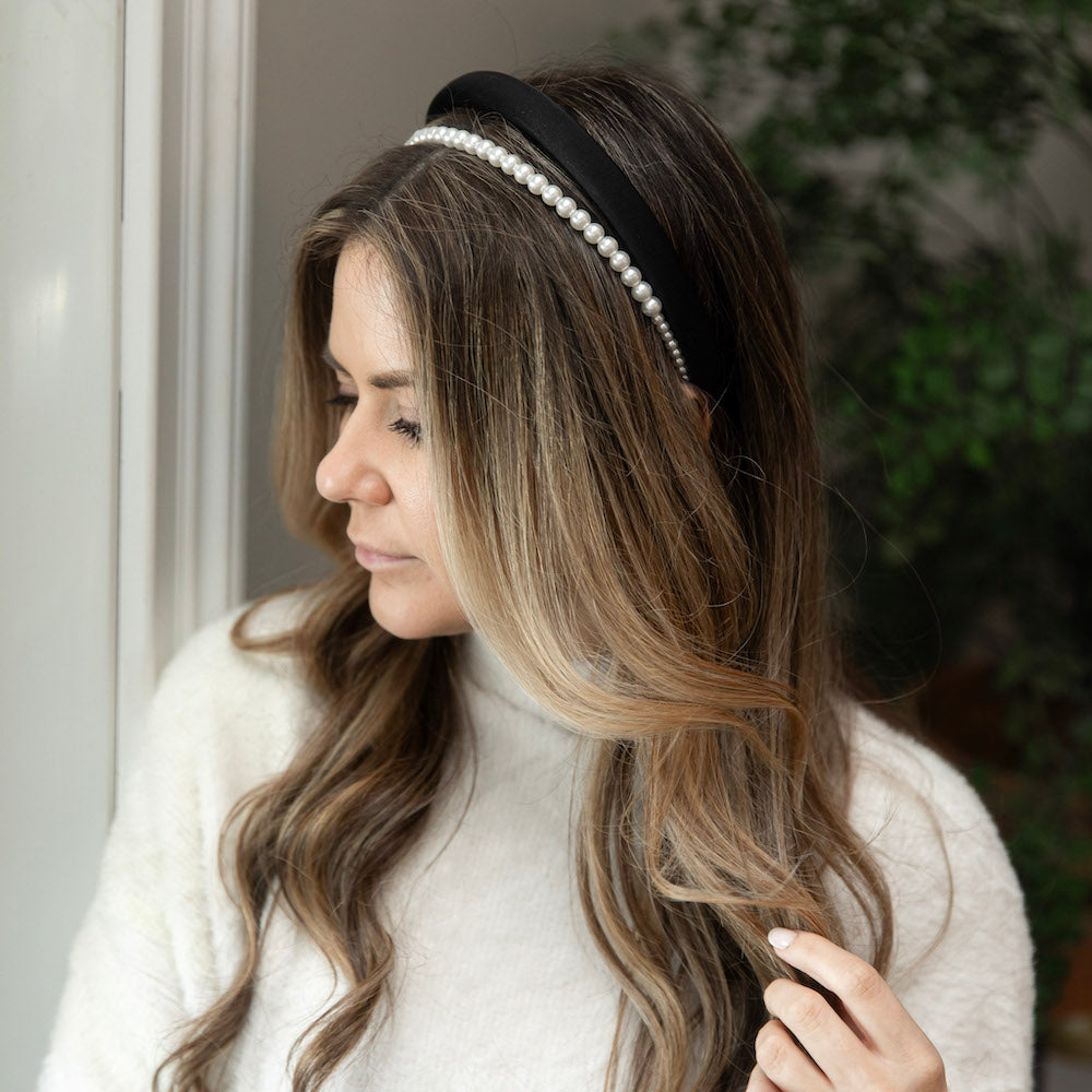 Classic Double Headband Set - Black and Pearl