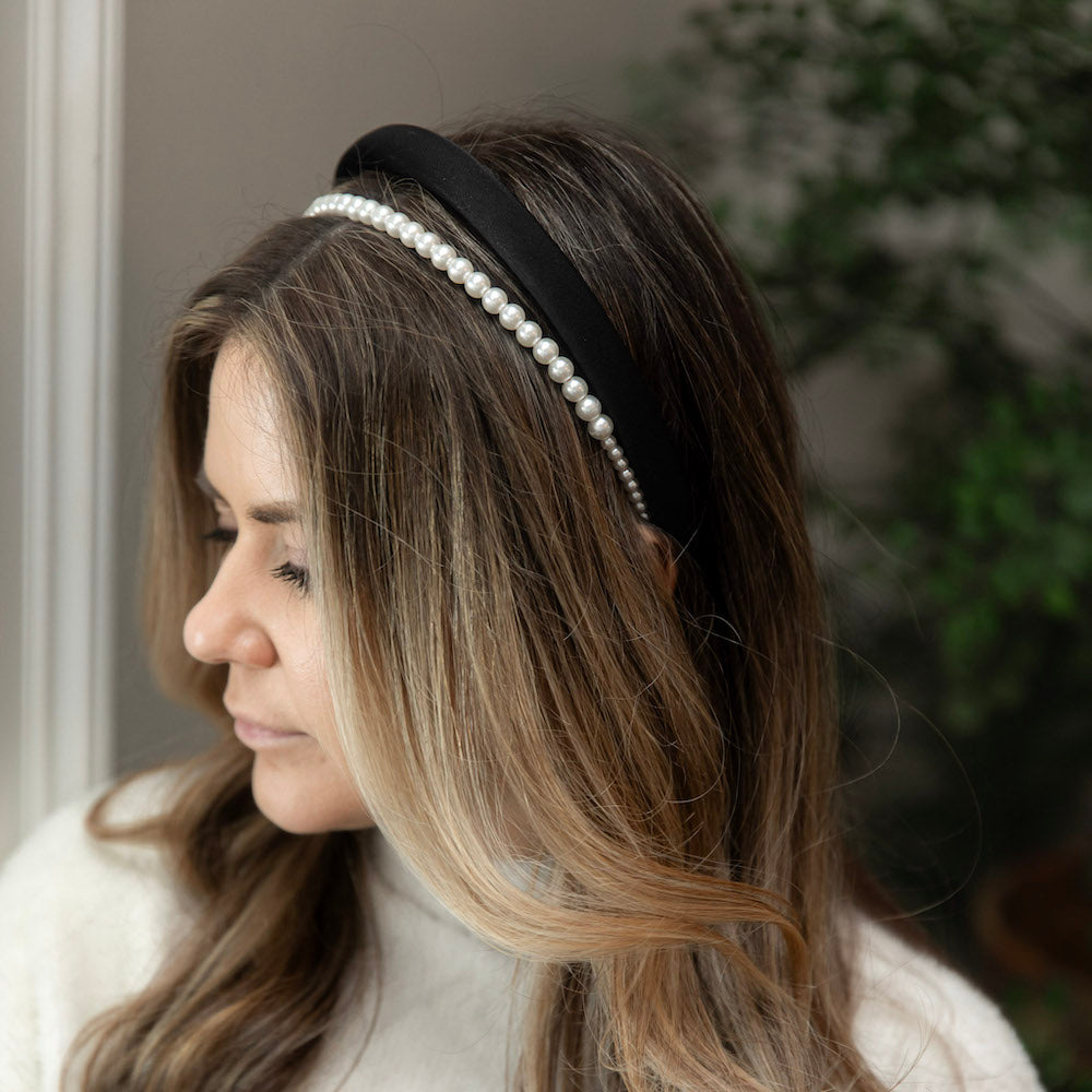 Classic Double Headband Set - Black and Pearl