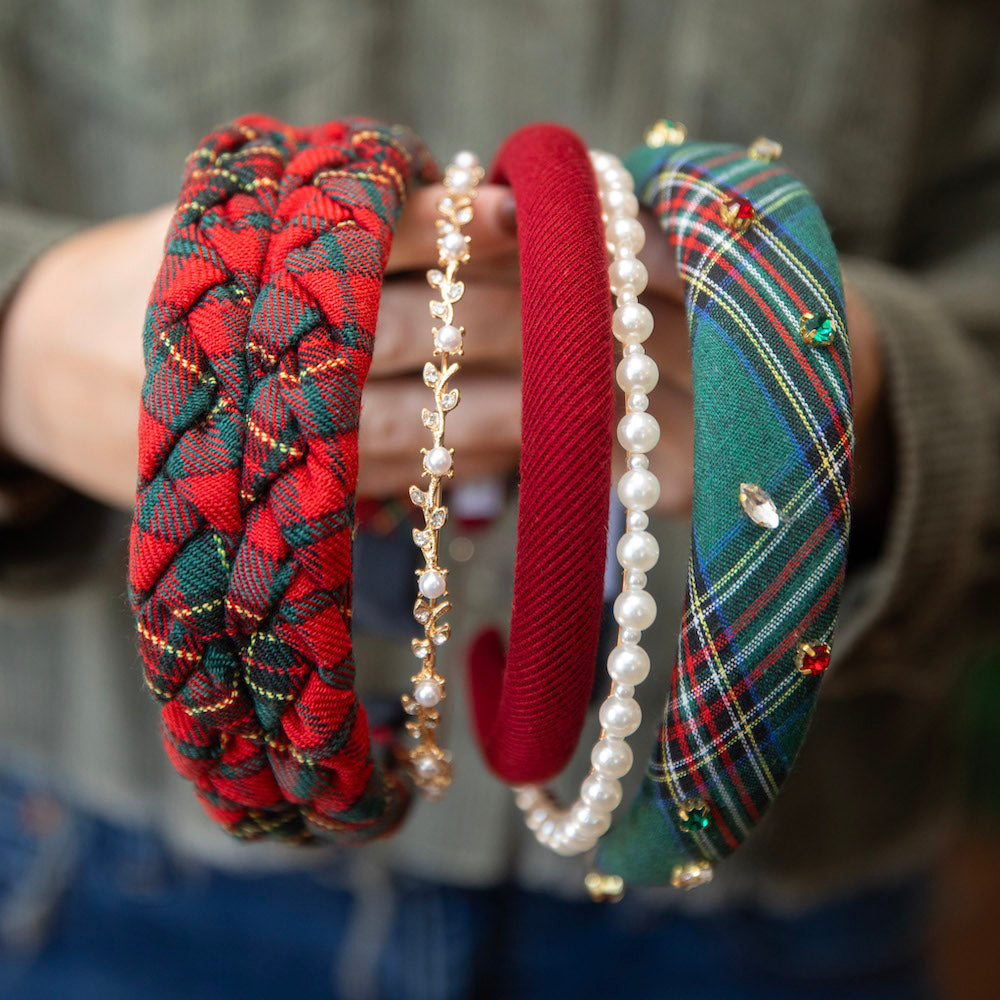 Padded Thin Velvet Headband - Crimson Red