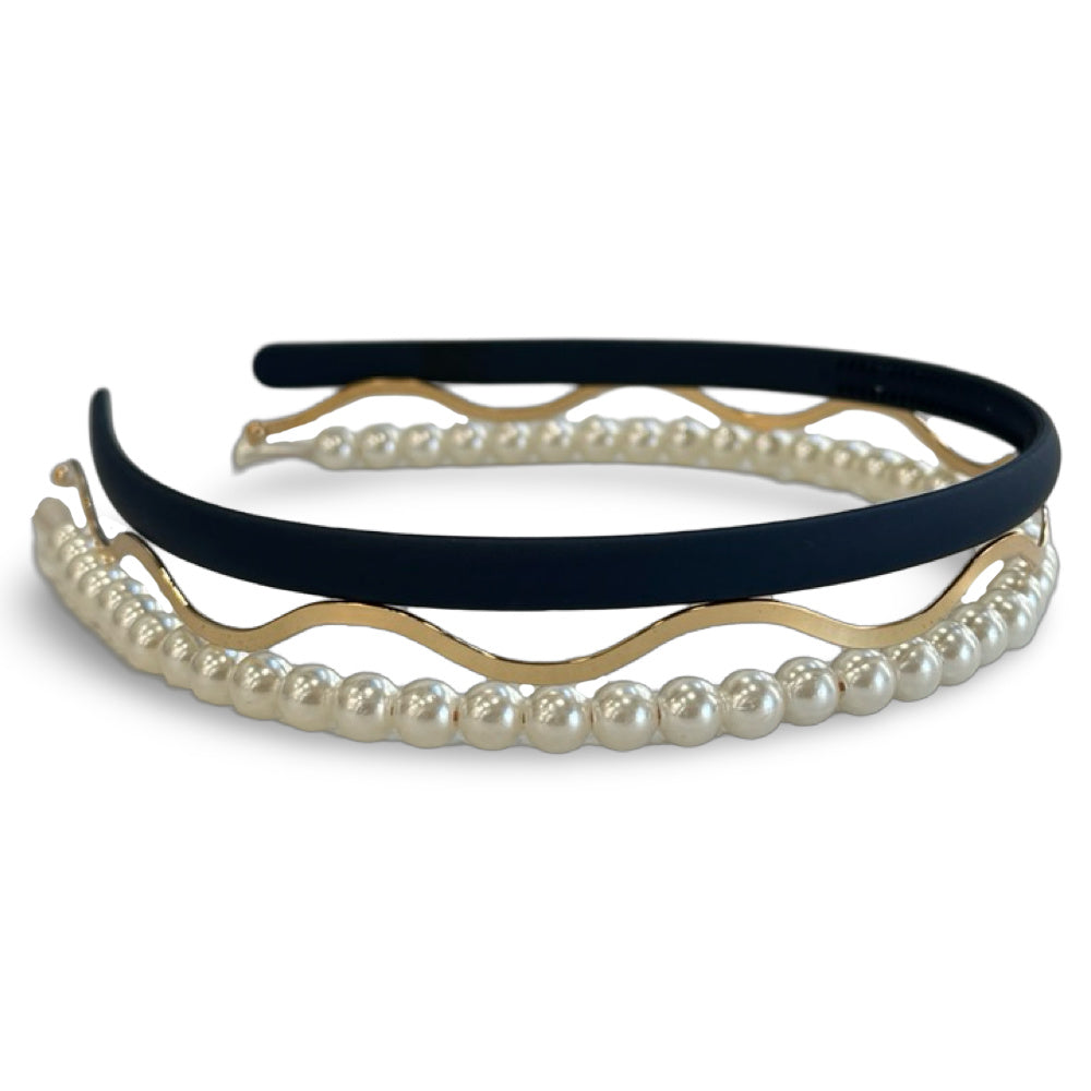Headband Set - Blue + Pearl + Gold {{variant_option_1}} {{variant_option_2}}
