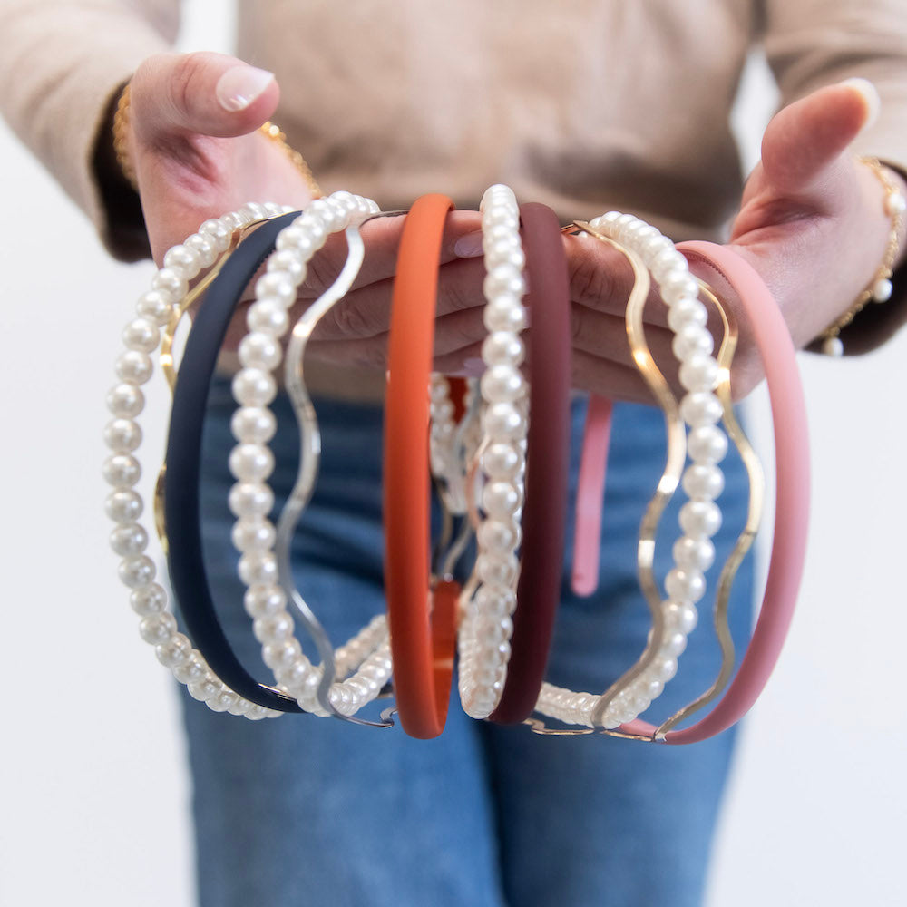 Headband Set - Orange + Pearl + Silver {{variant_option_1}} {{variant_option_2}}