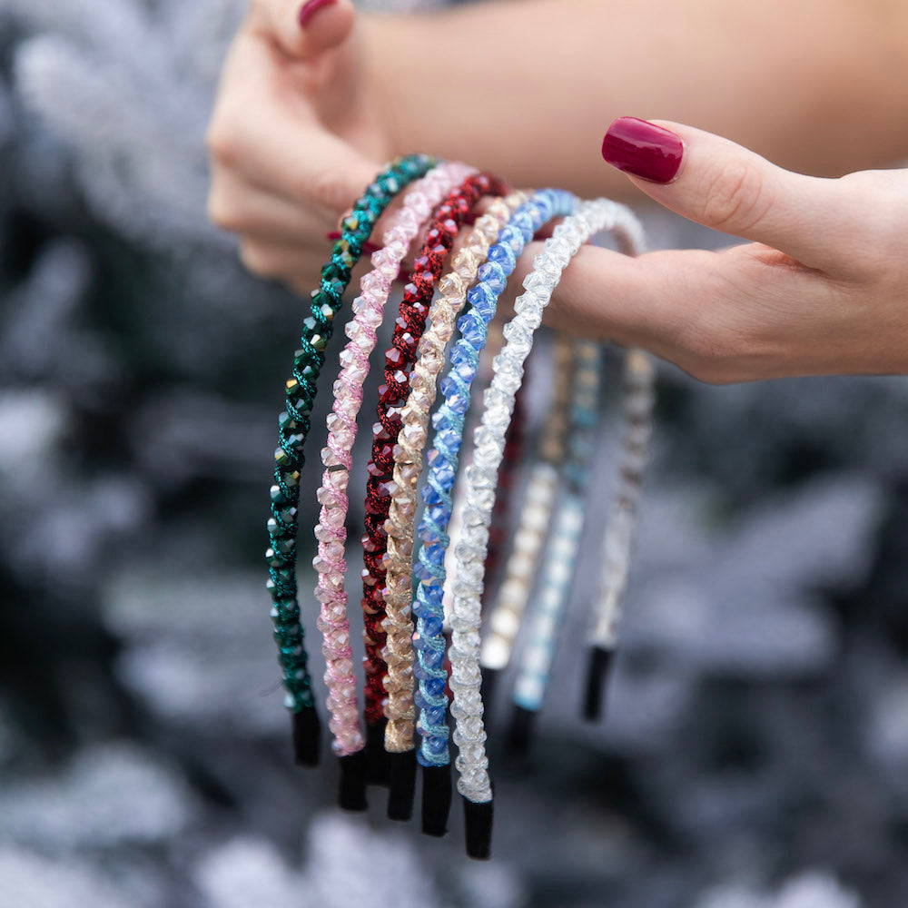 Thin Beaded Headband Set - Gold + Pink {{variant_option_1}} {{variant_option_2}}