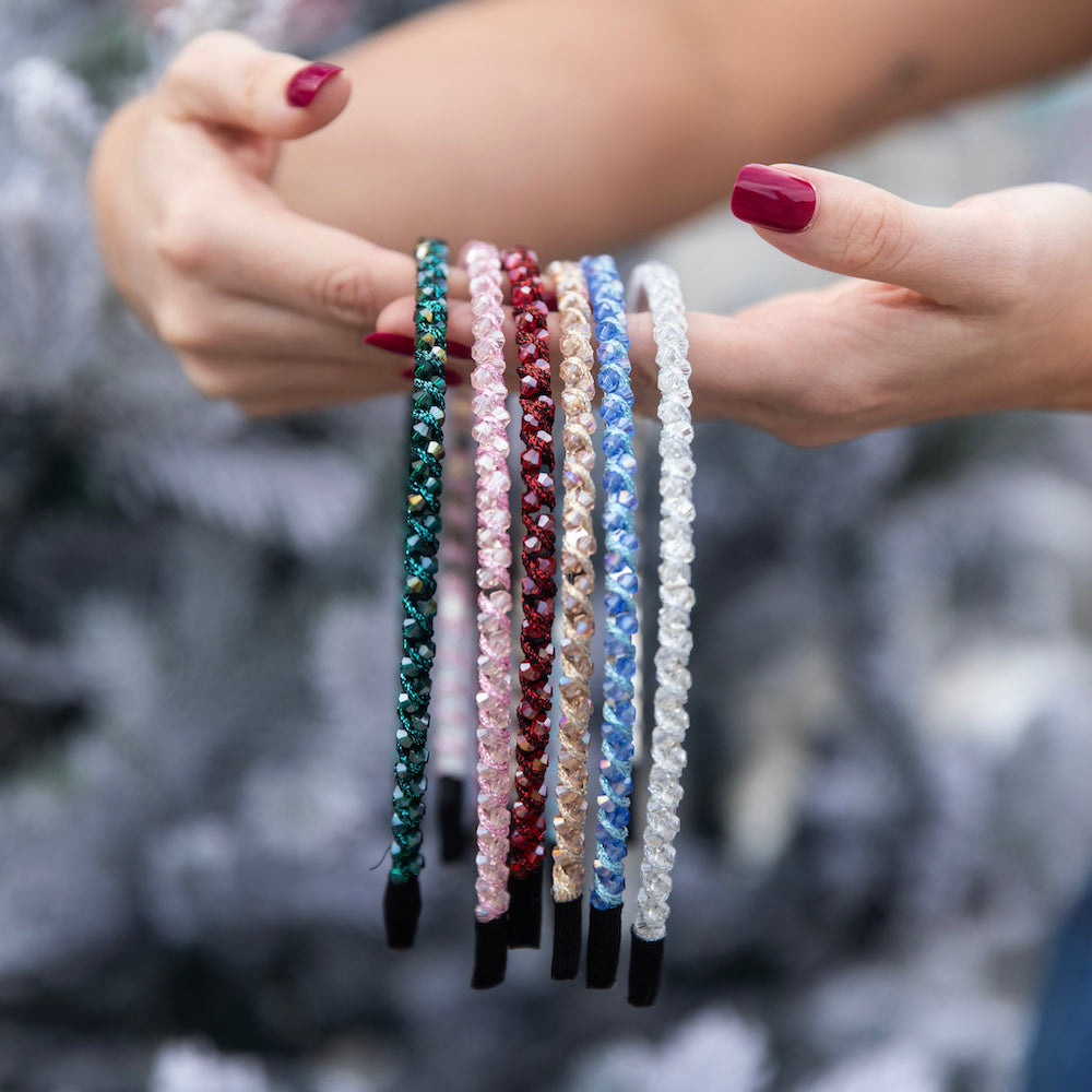 Thin Beaded Headband Set - Red + Green {{variant_option_1}} {{variant_option_2}}