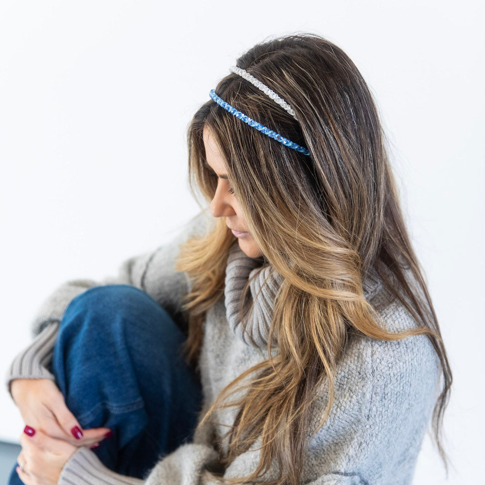Thin Beaded Headband Set - Blue + Silver {{variant_option_1}} {{variant_option_2}}