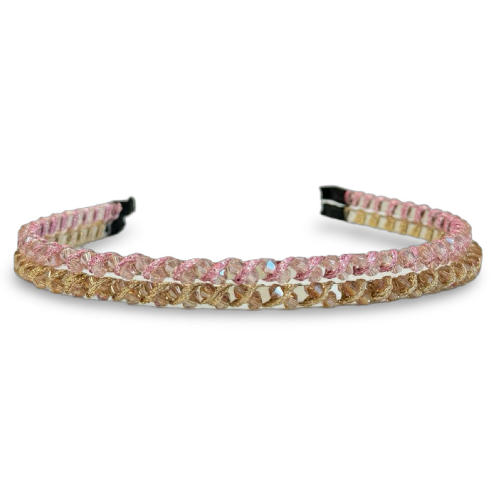 Thin Beaded Headband Set - Gold + Pink {{variant_option_1}} {{variant_option_2}}