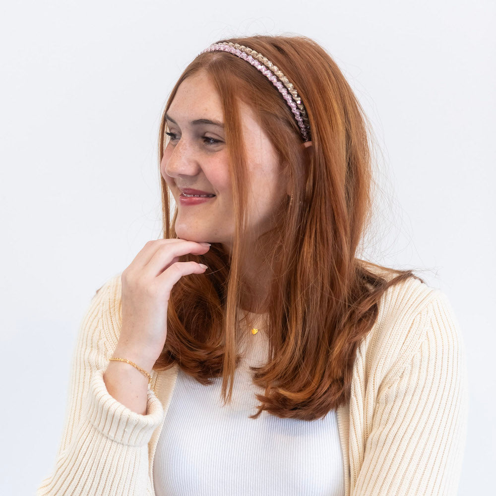 Thin Beaded Headband Set - Gold + Pink {{variant_option_1}} {{variant_option_2}}