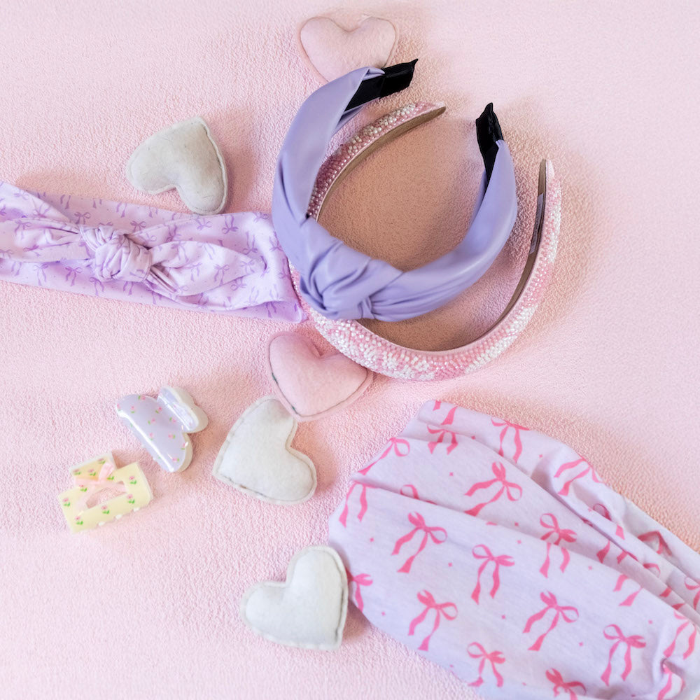Luxe Bamboo Knotted Headband - Purple Bows