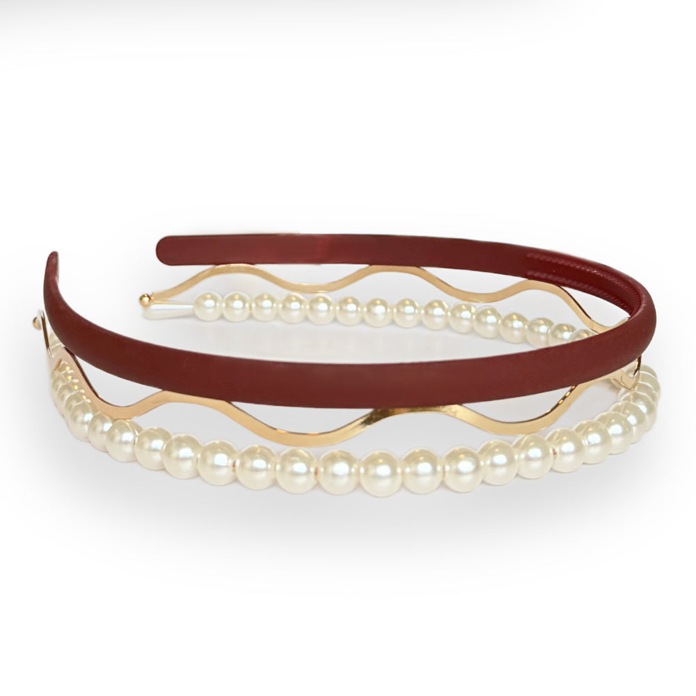 Headband Set - Red + Pearl + Gold {{variant_option_1}} {{variant_option_2}}