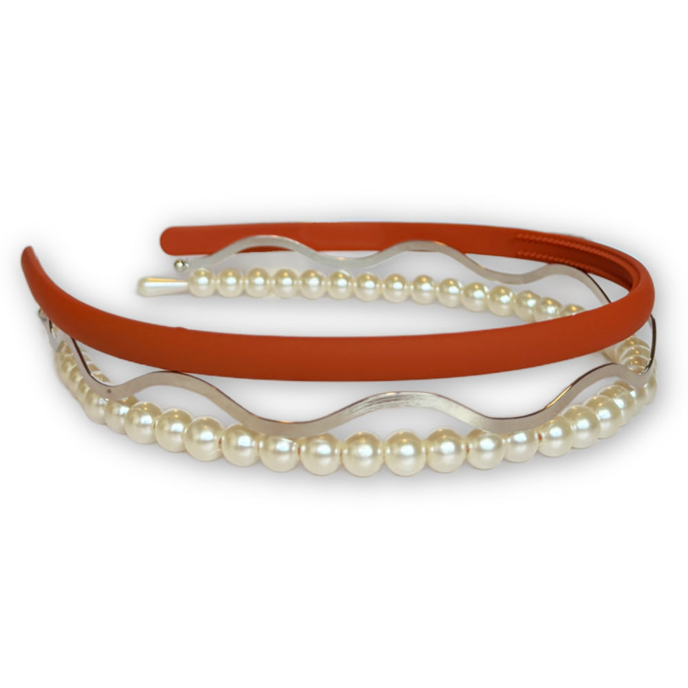 Headband Set - Orange + Pearl + Silver {{variant_option_1}} {{variant_option_2}}