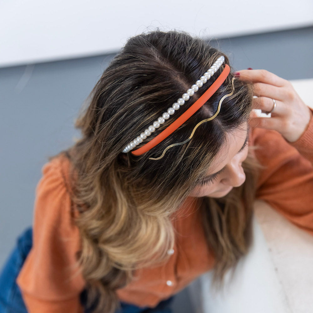 Headband Set - Orange + Pearl + Silver {{variant_option_1}} {{variant_option_2}}