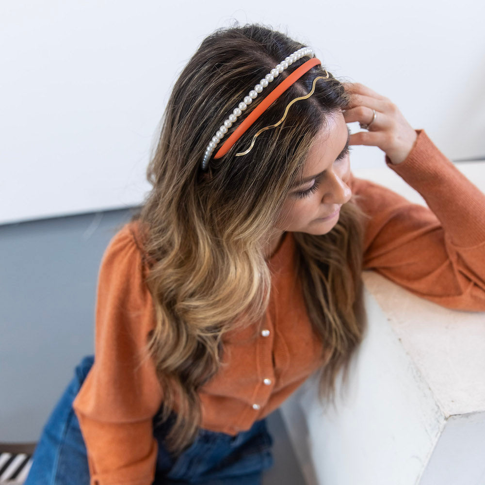Headband Set - Orange + Pearl + Silver {{variant_option_1}} {{variant_option_2}}