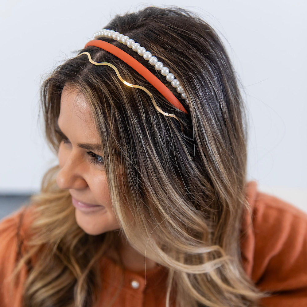 Headband Set - Orange + Pearl + Silver {{variant_option_1}} {{variant_option_2}}