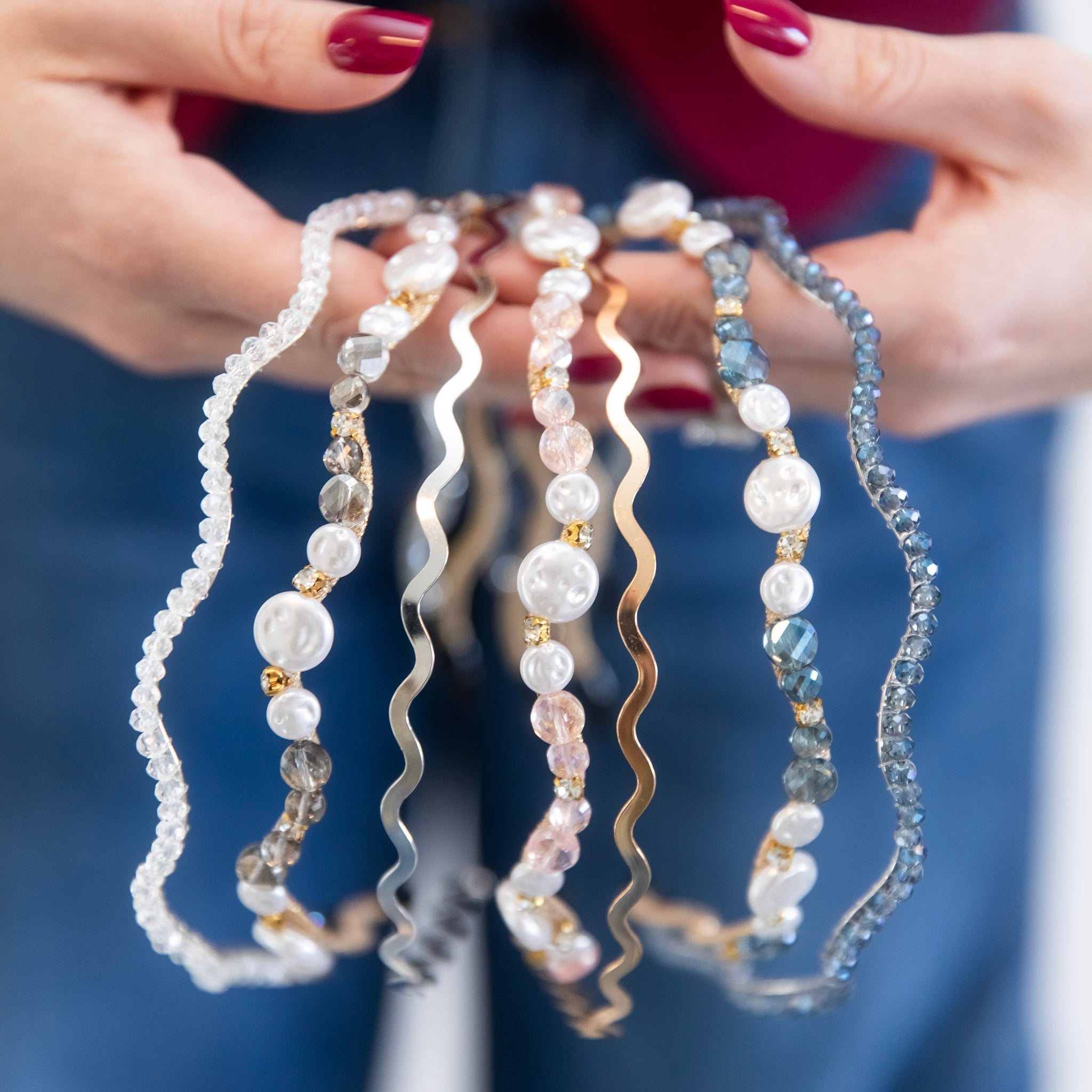 Wavy Oyster Pearl Headband - Ocean Blue {{variant_option_1}} {{variant_option_2}}