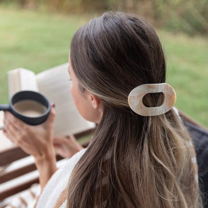 Large Oval Claw Clip Set – Golden Matte + Ivory Marble
