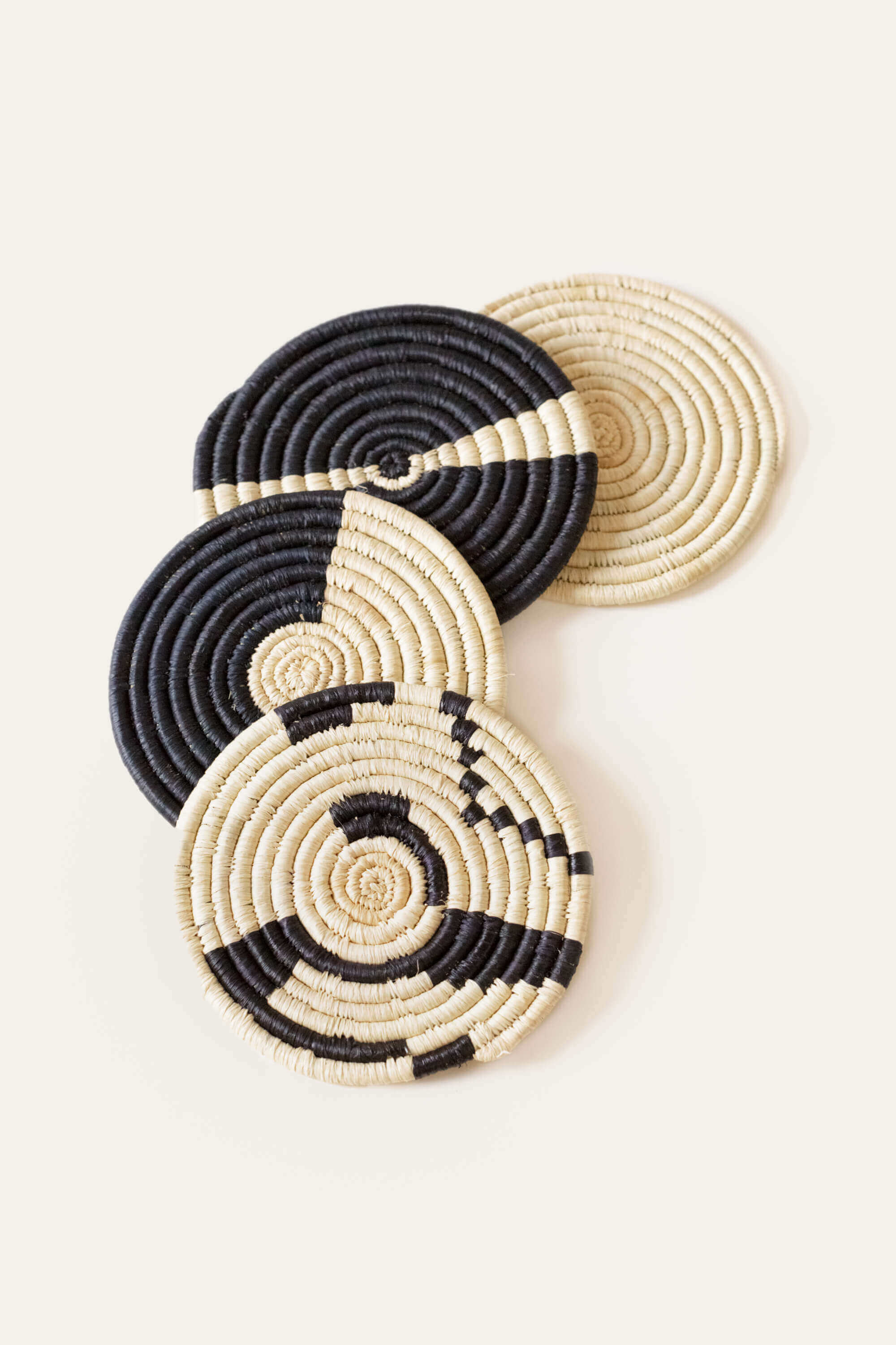 Natural &amp; Black Mixed Set of 4 Coasters