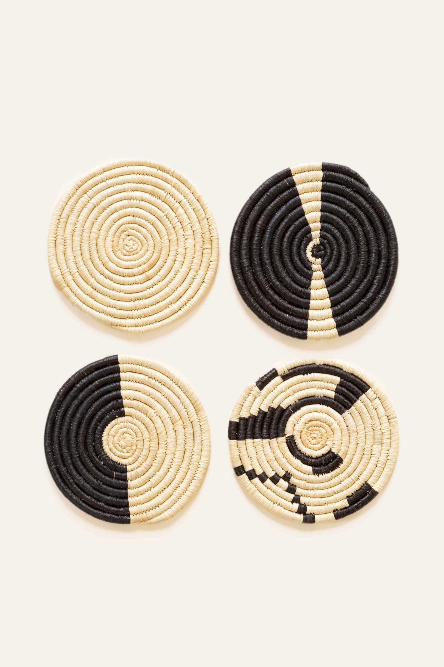 Natural &amp; Black Mixed Set of 4 Coasters