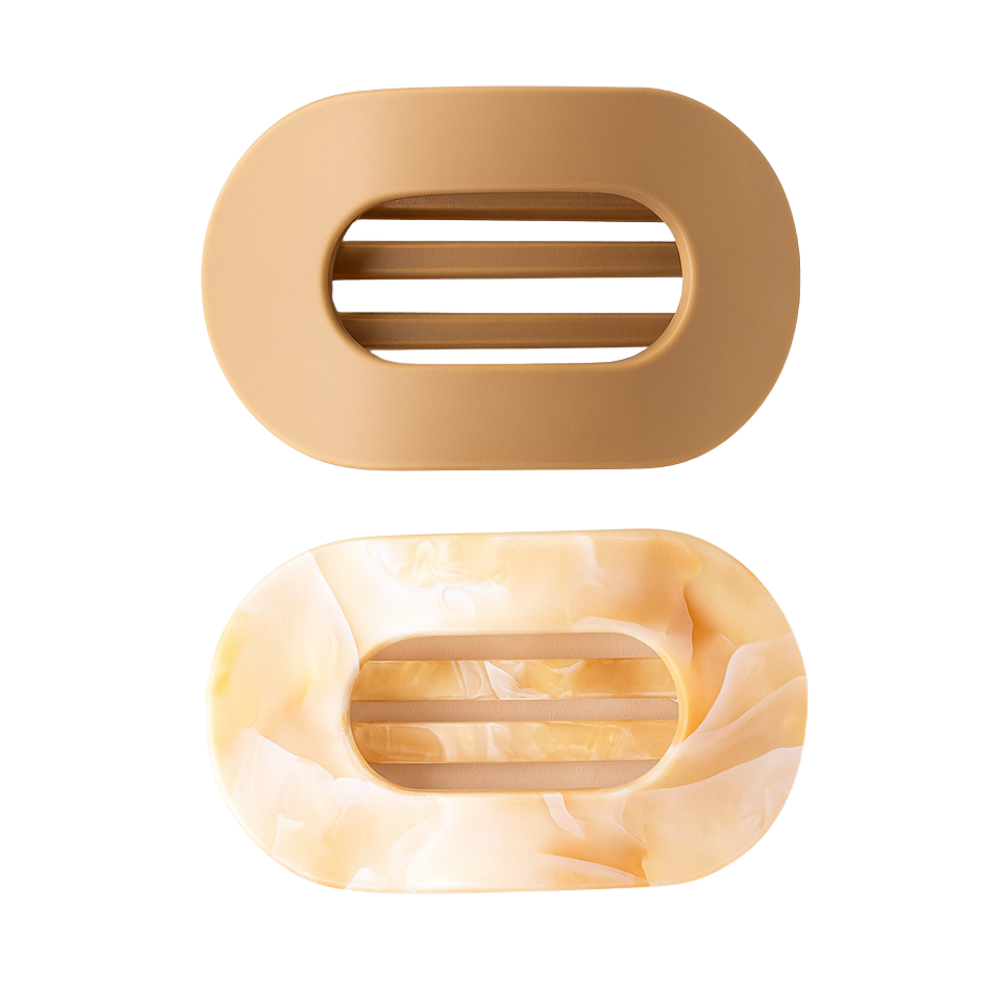 Large Oval Claw Clip Set – Golden Matte + Ivory Marble