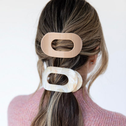 Large Oval Claw Clip Set – Golden Matte + Ivory Marble