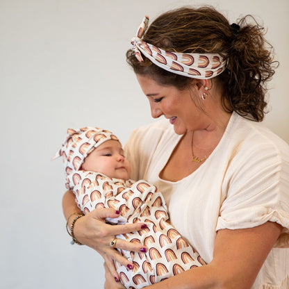 Baby Swaddle + Headband Set - Neutral Rainbow