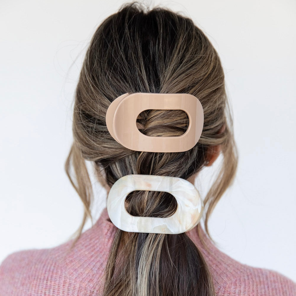 Large Oval Claw Clip Set – Golden Matte + Ivory Marble