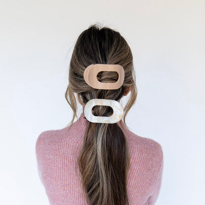 Large Oval Claw Clip Set – Golden Matte + Ivory Marble