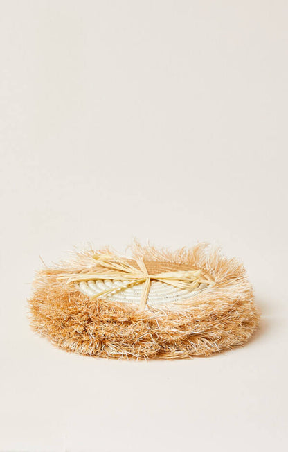 Akeza Fringe Coasters in White - Set of 4 Indego Africa