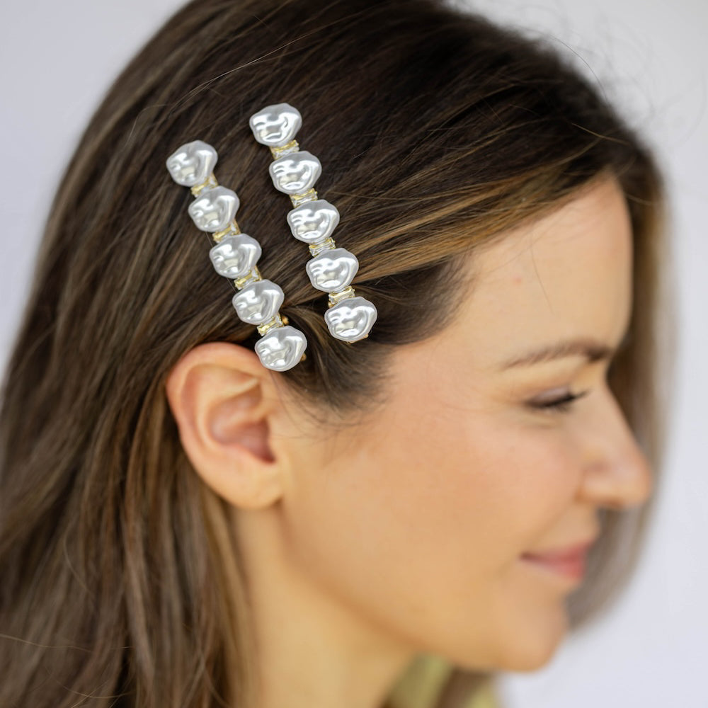 Barrette Hair Clip Set of 2 - Pearl White