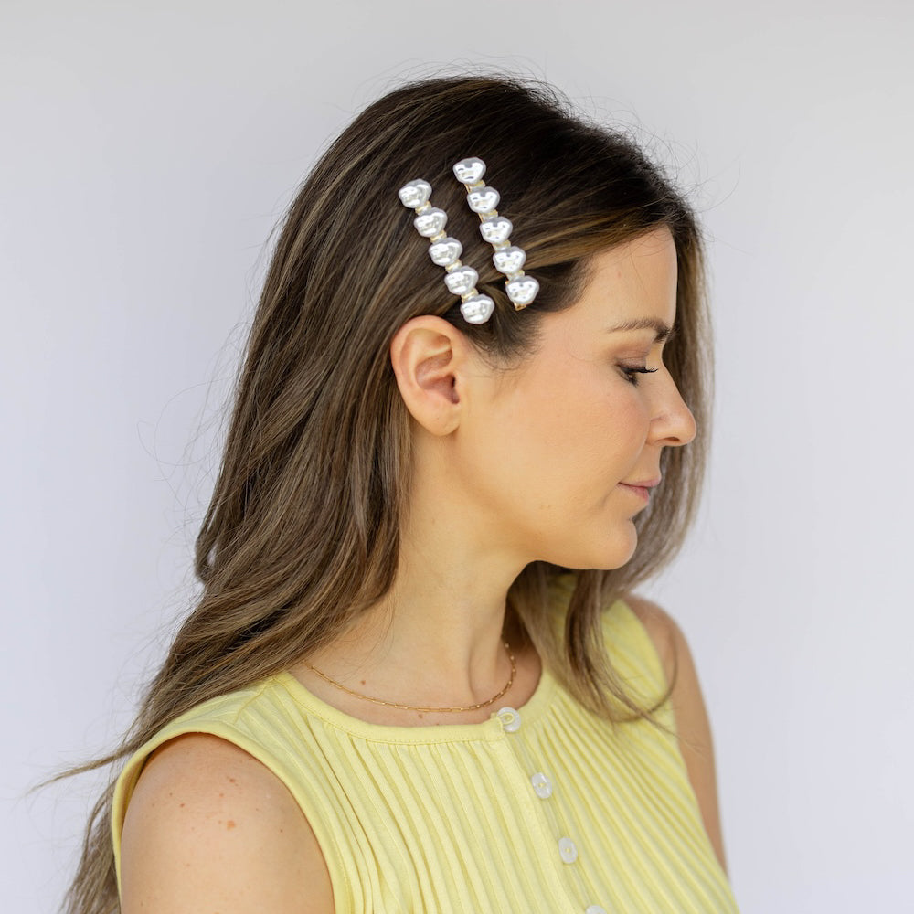 Barrette Hair Clip Set of 2 - Pearl White