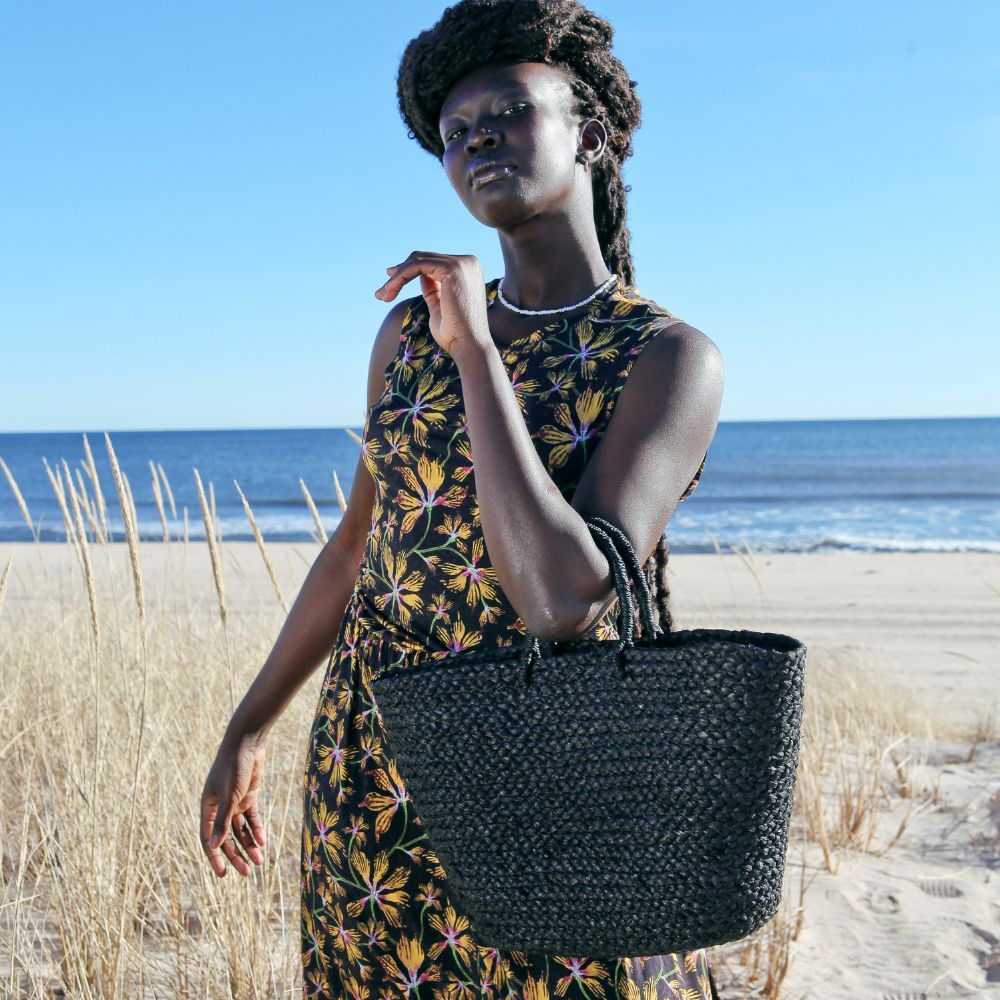 Braided Raffia Day Bag Black