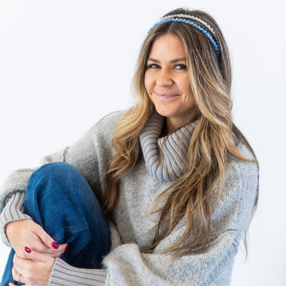 Thin Beaded Headband Set - Blue + Silver {{variant_option_1}} {{variant_option_2}}