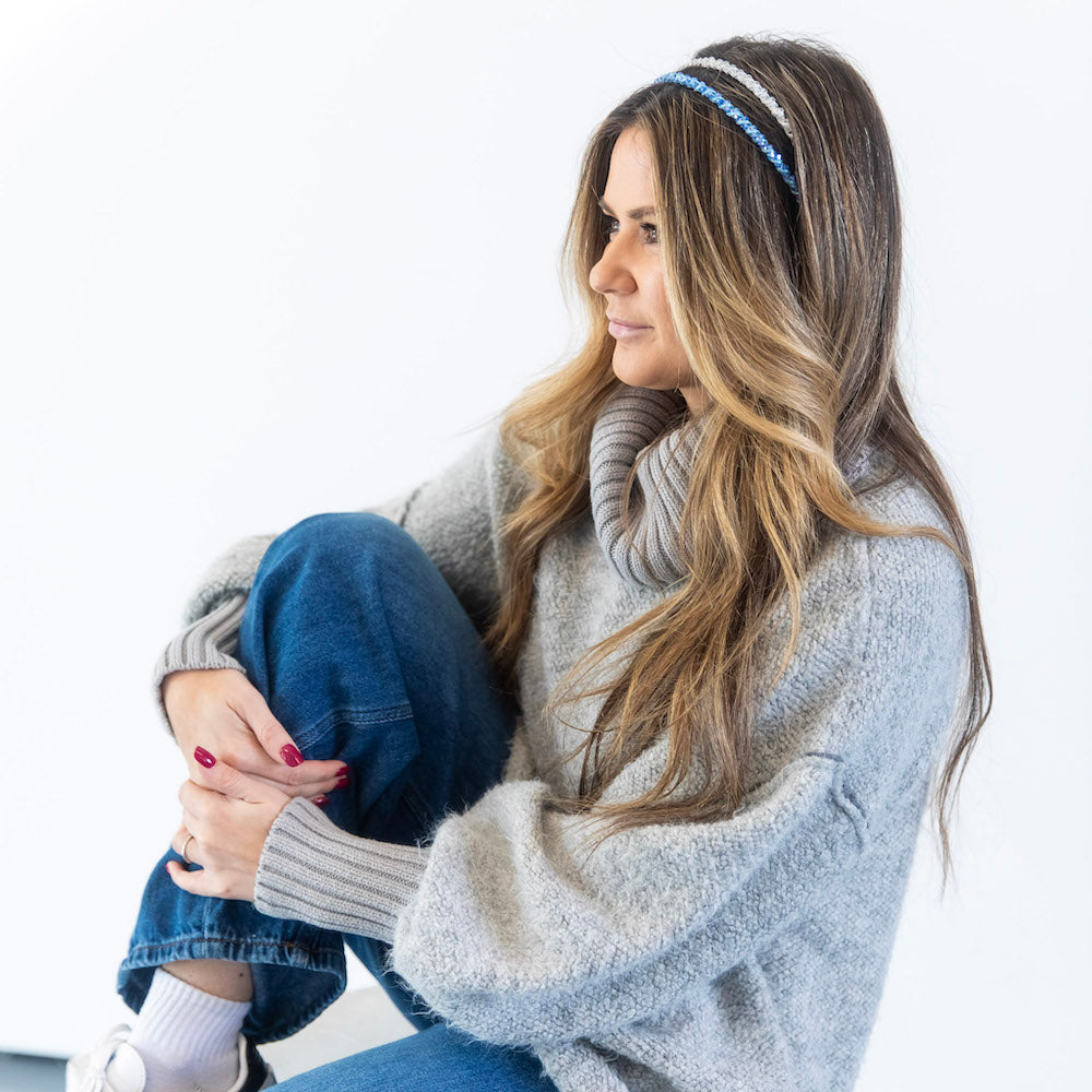 Thin Beaded Headband Set - Blue + Silver {{variant_option_1}} {{variant_option_2}}