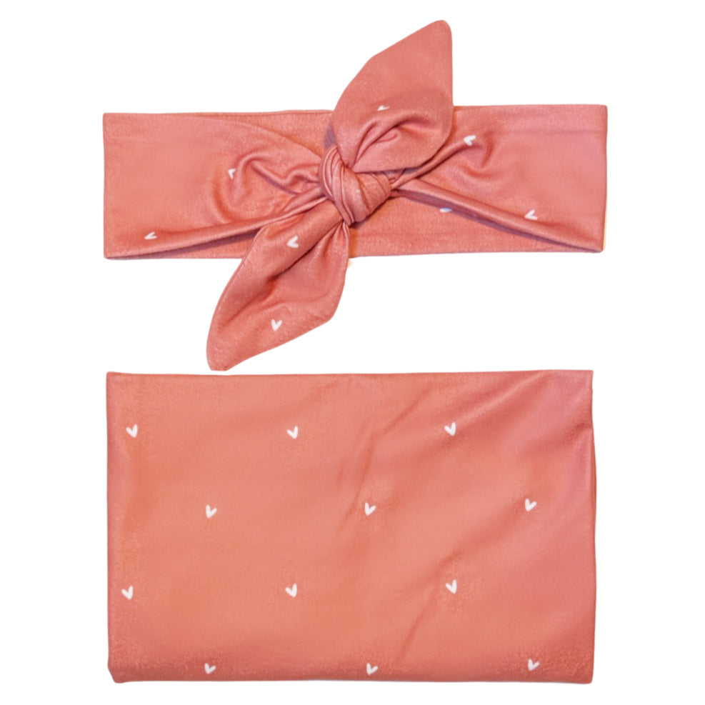 Baby Swaddle + Headband Set - Hearts