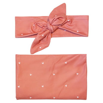 Baby Swaddle + Headband Set - Hearts