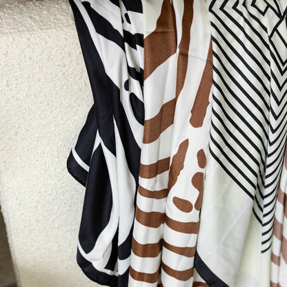 Satin Striped Headscarf - Brown